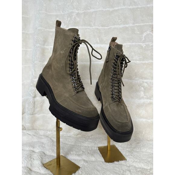 Sam Edelman sz 9 Lovrin Boot Suede Washed Stone Lug Sole Chunky Combat Festival - Picture 2 of 5